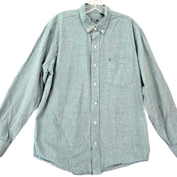 Izod Blue Teal Shirt Preppy Long Sleeves Classic Button Down Cotton Men's Size L - Picture 1 of 9